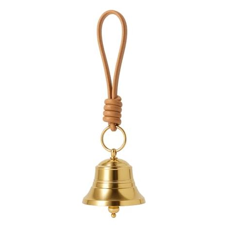 Türklingel aus Messing mit Griff – Vintage-Türklingel mit goldfarbenem Lederriemen – kleine Klingel für den Eingang – geeignet als Dekoration für Haus, Geschäft, Garten und Weihnachten (1/5)