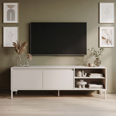 CALICOSY - Meuble TV 2 portes, 2 niches couleur cachemire L150 cm - NERIO (1/5)