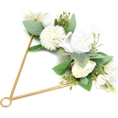 Couronne florale triangulaire en métal, à suspendre au mur, idéale pour un mariage, une maison ou un café. (1/5)