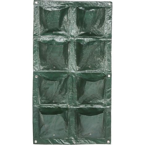 Sac de culture mural vertical pour jardin, poche de plantation suspendue 8 poches en 2 rangées, mur végétal vert. (1/5)