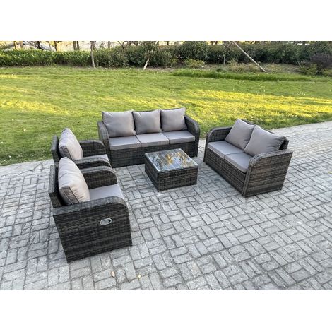 Fimous 7-Sitzer Gartenmöbelset Rattan Garten Sofa im Freien Sessel mit Gehärteter Glastisch Dunkelgrau Gemischt (1/5)
