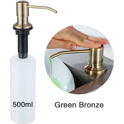 Distributeur de savon de cuisine (Bronze Vert) 500 ml avec pompe intégrée et flacon en PE pour liquide, idéal pour la cuisine et la salle de bain. (1/5)