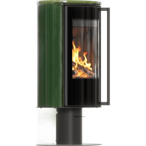 Freistehender Kaminofen mit Sockel ERIK/N 5,5 kW 150, grüne Kachel, Kachelabdeckung, schwarzes Termotec (1/5)