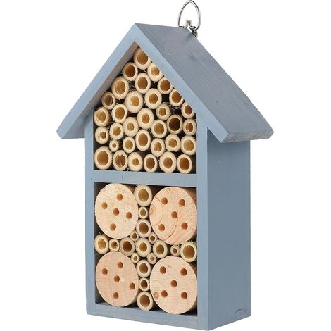 Insektenhaus mit blauem Design und Eisenhaken fertig