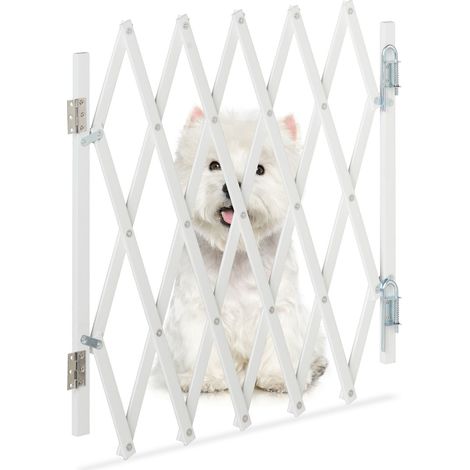 Relaxdays Barrera Seguridad Perro, Valla Protección Niño Escalera, Plegable, hasta 96cm Extensión, Reja Mascota, Blanco (1/5)
