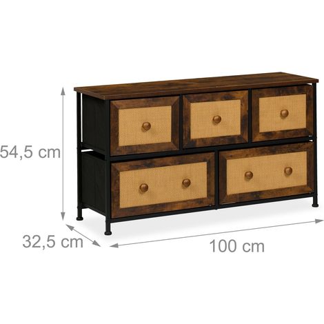 Cassettiera a 5 cassetti vintage di tendenza per soggiorno, camera da letto, corridoio 90 x 40 x 80 cm in metallo effetto legno di noce 130015979