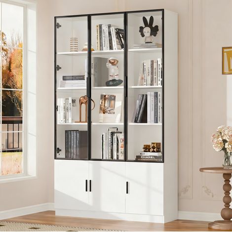 Vetrina alta 120 x 32 x 200 cm, 6 ante, LED controllabili tramite app, bianca OKMYHOME (1/5)