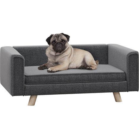PawHut Elevated Dog Sofa Bed with Cushion for Medium and Small Dogs, Grey