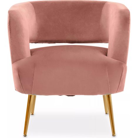 Interiors by Premier Pink Velvet Chair with Gold Finish Metal Legs, Backrest Dining Chair, Easy to Clean Armchair (1/5)