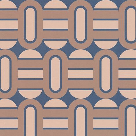 Retro wallpaper wall Profhome 395363 hot embossed non-woven wallpaper slightly textured with geometric shapes matt blue brown beige pale brown 4,5 m2