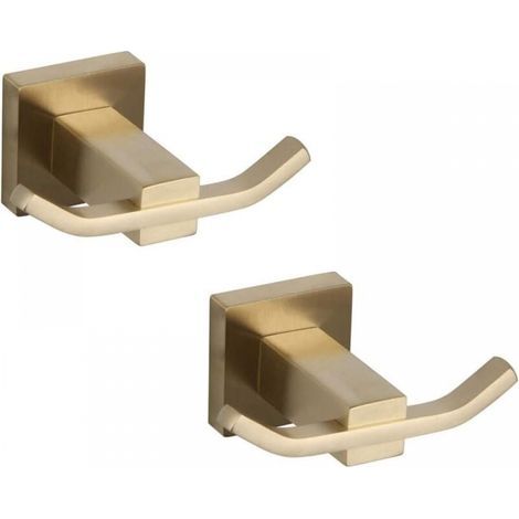Set of 2 bathroom accessories, double bathrobe cover, wall hook in brushed gold stainless steel (1/5)