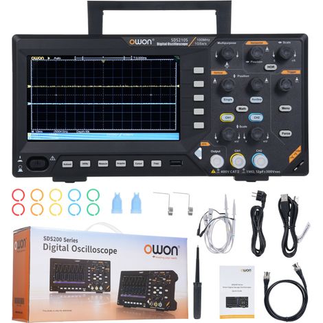 Oscilloscope numérique OWON SDS210S, bande passante 100-200 MHz, 2 voies, génération de formes d'onde arbitraires 25 MHz, FFT+ 1 GS/s, générateur de signaux 14 bits 25 MHz (1/5)