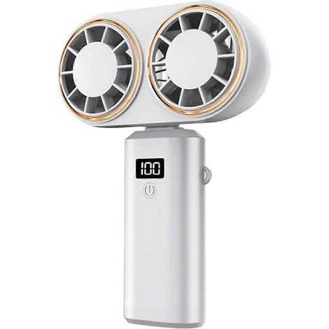AMXCNOY USB-wiederaufladbarer, tragbarer Ventilator, Doppelventilator, Digitalanzeige, Weiß (1/5)