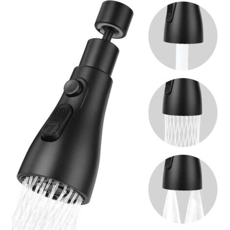 ZVD Douchette Evier Cuisine Robinet 360 Degres(noir), 3 Modes Embout Robinet Cuisine avec Aerateur, Mitigeur Evier Cuisine Tete de Robinet Rotative, Adaptateur Robinet Universal Orientable (1/4)