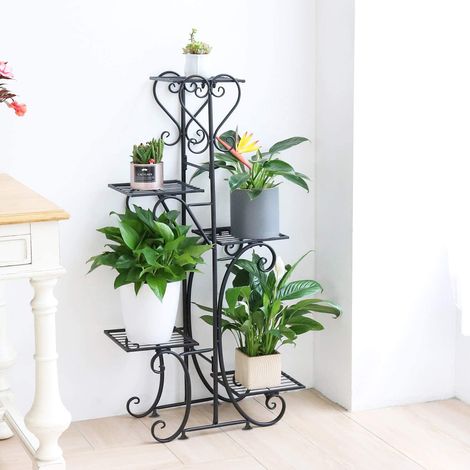 Hofuton Étagère Plante Intérieure Porte Plantes Fer Forgé Extérieur Intérieur de 5 Niveaux Support Pot de Fleurs Intérieur Idéal pour Maison Balcon Terrasse Jardin Charge Max 50kg 107x57x22cm