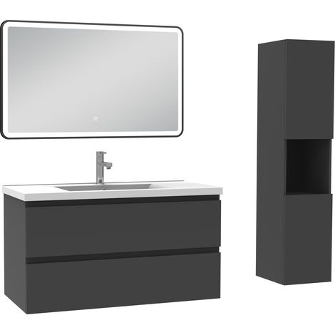 Océan Meuble salle de Bain 100cm avec colonne + miroir 3 couleurs Anthracite (1/5)