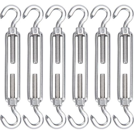 M5 Tendeur Cable Acier Inoxydable, Lot de 6 Tendeur de Fil Crochet et Crochet Réglable Heavy Duty Tension Hook & Hook pour Corde Cable Fil à Linge, Grillagefor Sun Shade Installation (1/5)