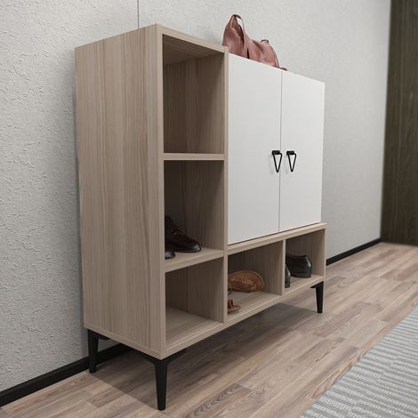 Decorotika Platin Cupboard Floor Standing Cabinet industrial Storage Cabinet Sideboard With 5 Shelves And Cupboard Living Room Hallway Kitchen Bedroom - Blanc And Cordoba (1/3)