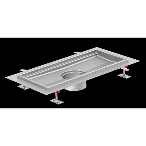 Receveur de base 200/170 x 530/500 H60, bonde 125, allongé, 1.4301, FHD, longueur du robinet 150 mm
