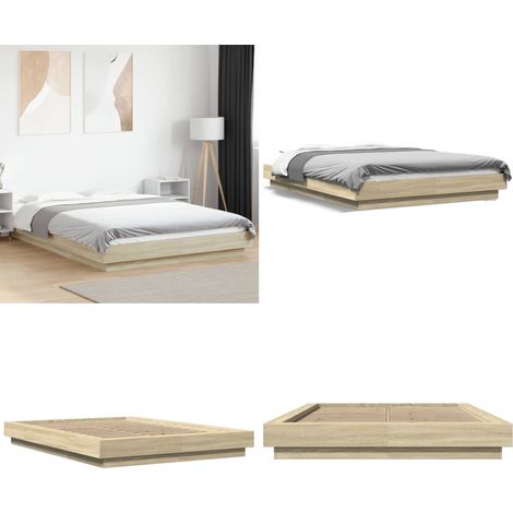 Bettgestell Sonoma-Eiche 120x200 cm Holzwerkstoff - Holzbettfundament - Bettrahmen - Doppelbett - Eichefarbenes Bett - Modernes Bett - Home & Living (1/5)