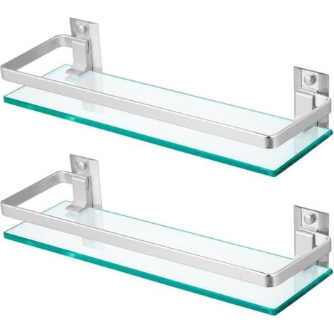 Set of 2 tempered glass bathroom shelves with handrails, rectangular shower shelf 28 x 11.4 cm, floating wall-mounted shampoo holder for bathroom, kitchen and living room (1/5)