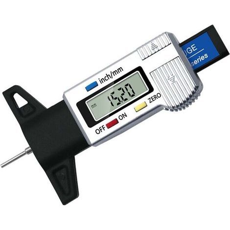Jauge de profondeur de pneu (Argent), jauge de profondeur de bande de roulement numérique, jauge de bande de roulement avec écran LCD, 0-25 mm (1/4)