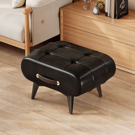 Petit tabouret en cuir ciré, adapté à un usage domestique, entrée, changement de chaussures, style minimaliste, salon, repose-pieds, tabouret pour changer de chaussures, petite taille 362926 cm.