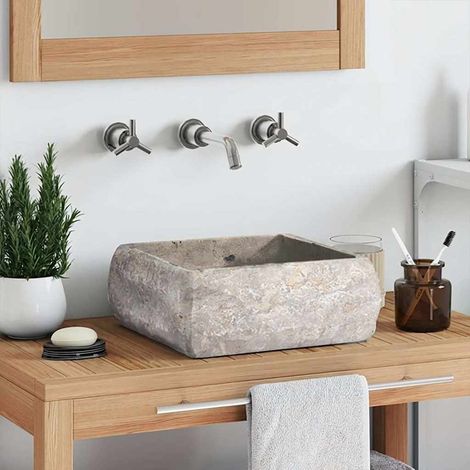 Lavabo Vasque à poser Luxueux, Bac à laver, Gris 30x30x13 cm Marbre OIB7781E (1/4)
