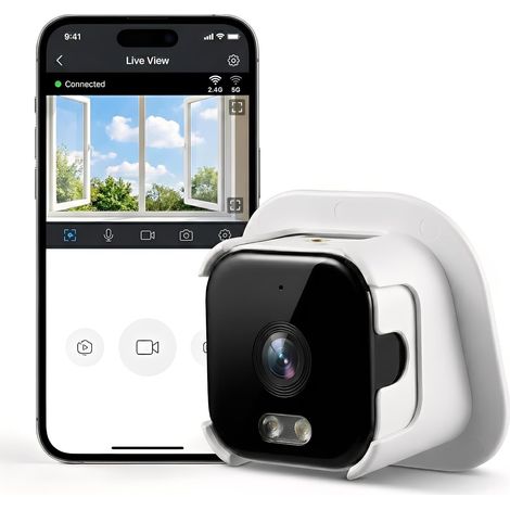 JSSEVN - Cámara de vigilancia para ventanas interiores con IA, antirreflejos, resolución 2K, WiFi de 2,4/5 GHz, visión nocturna a color, detección de movimiento y audio bidireccional. (1/5)
