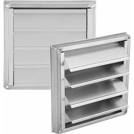 Rejilla de ventilación: rejilla de ventilación exterior cuadrada de acero inoxidable con lamas móviles, apta para secadoras, aires acondicionados, baños y cocinas. (1/5)