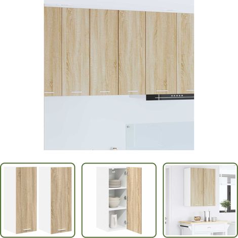 vidaXL Holzschrank - Hängeschrank 2 pcs Sonoma-Eiche und Weiß 30 x 31 x 80 cm (1/5)