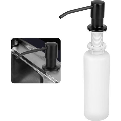 Dispensador de jabón líquido para fregadero de cocina empotrable - Bajo encimera - Botella de 350 ml - Acero inoxidable - Negro (1/5)