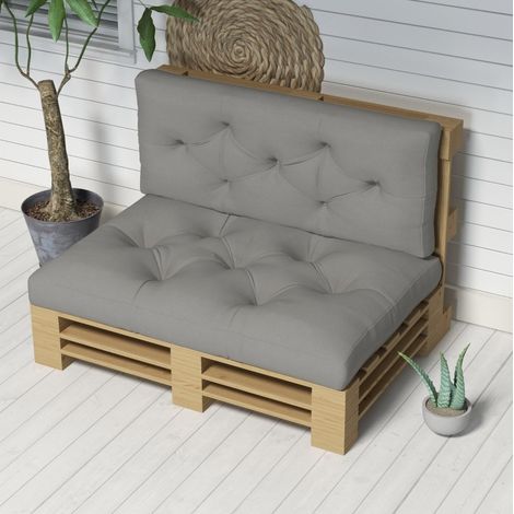Cojín de asiento para palé, 120x80x12 cm, acolchado, diseño tufted, poliéster, gris claro (1/5)
