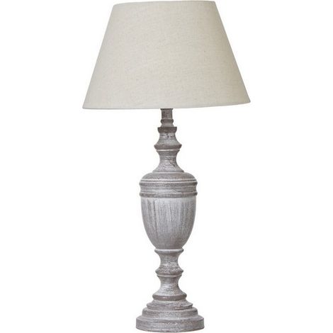 Nola Urn Table Lamp with Linen Shade - Wood - L12 x W12 x H45 cm - White