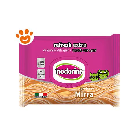 Salviettine Inumidite per Animali Domestici Inodorina REFRESH EXTRA Mirra (1/4)
