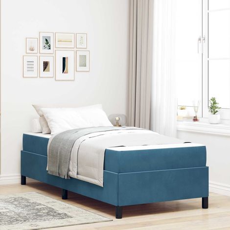 Lit 1 personne avec matelas à ressorts ensachés, tissu bleu foncé, 90 x 190 cm - PANGIVO (1/5)