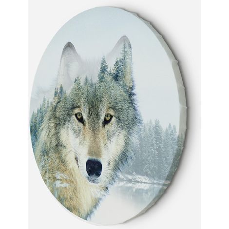Tableau sur toile Image circulaire Forêt de loups dans la brume hivernale 60x60 (1/5)
