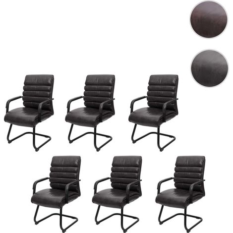 Lot de 6 chaises de conférence HWC-H31, chaise de salle à manger cantilever vintage imitation daim m (1/5)