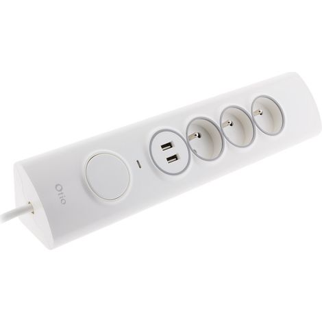 Otio – Multiprise d'angle 4P 16A avec 2 USB – Protection parafoudre – Installation rapide – Câble 1.90m – Prise latérale