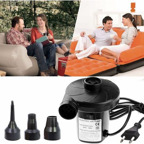 Gonfleur/dégonfleur électrique portable 150 W avec 3 embouts pour matelas, camping, lits, bateaux et oreillers. (1/3)
