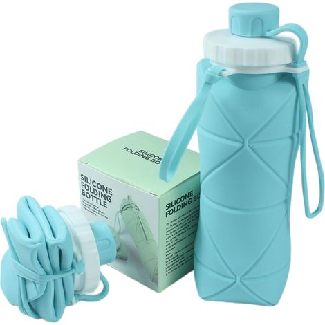 Bouteille d'eau pliable en silicone bleu ciel, gourde portable étanche pour sport, randonnée et voyage (1/5)