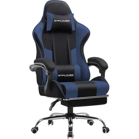 Silla gaming, diseño ergonómico, altura regulable, azul-negro (1/2)