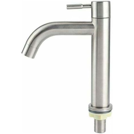 PA Robinet d'Eau Froide Simple G1/2 en Acier Inoxydable Brossé avec Grand Bassin Monotrou (1/5)
