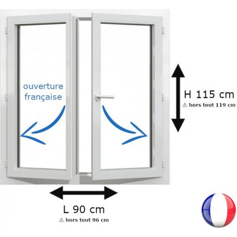 Fenêtre PVC 2 vantaux H 115 x L 90 cm OF pour pose en neuf avec poignée