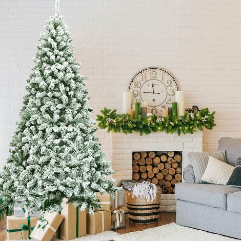 Sapin de Noël artificiel enneigé 2,3 m avec 1346 branches, structure articulée et base pliable pour salon, boutique et restaurant (1/5)