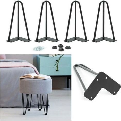 Lot de 4 pieds épingle 50 cm pour table design industriel noir