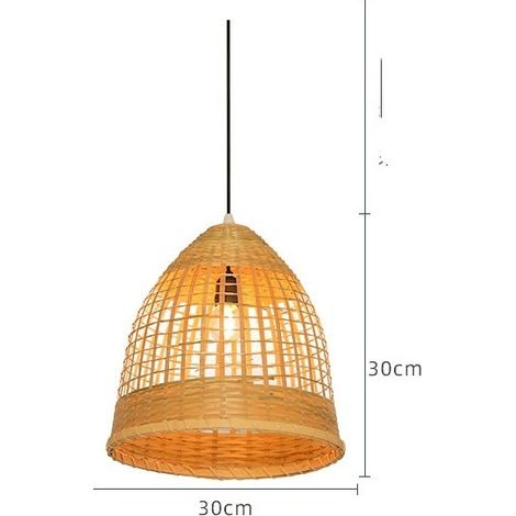 Suspension de Plafond en Osier Naturel Bohème Rustique Nordique Abat-Jour Rotin Bois de Bambou D30cm (1/4)