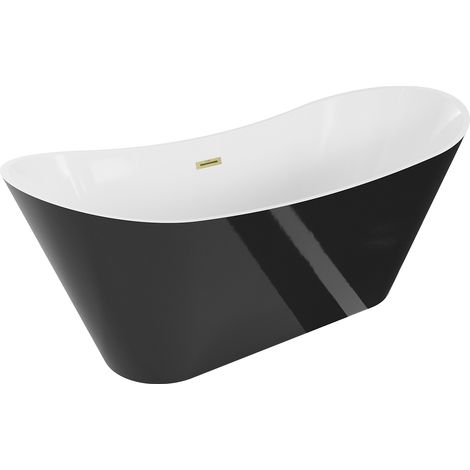 Mexen Celia freistehende Badewanne 170 x 75 cm, weiß/schwarz, gebürstete goldene Ablauföffnung - 52331707575-55 (1/5)