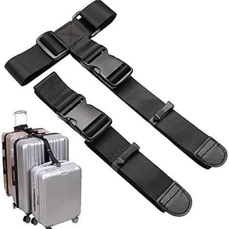 Vakuum-Lot de 2 sangles à bagages réglables pour attacher les bagages ensemble, noires, type T standard (1/5)