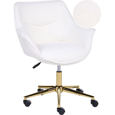 Poltrona da ufficio girevole moderna con braccioli, altezza regolabile, bouclé bianco Ardelle (1/5)